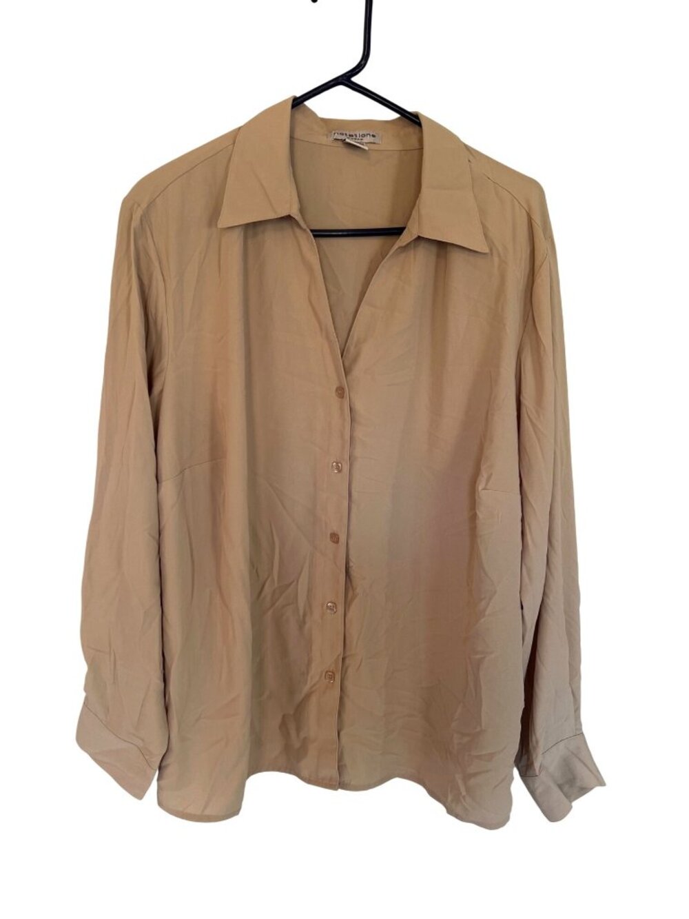 Vintage Notations Beige Button Down Long Sleeve Blouse Plus 2X  Work Office Prep